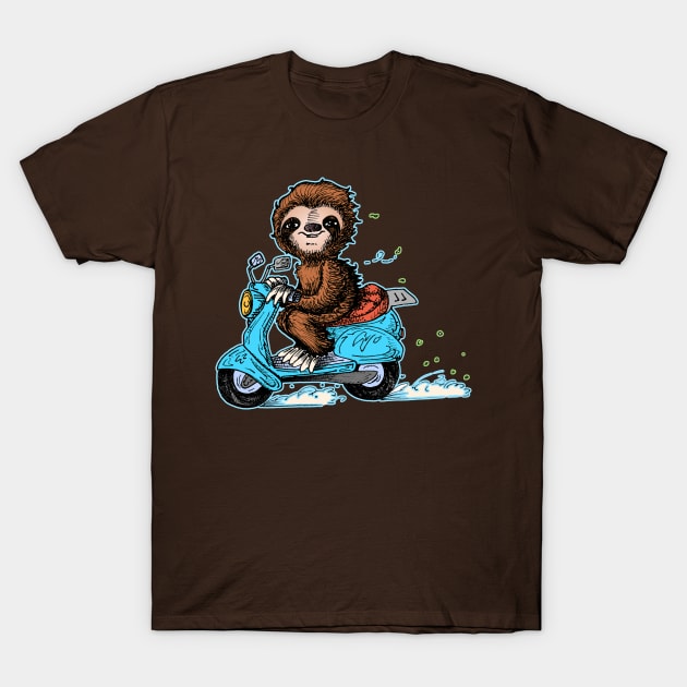 Scootin' Sloth Moped T-Shirt by LyddieDoodles